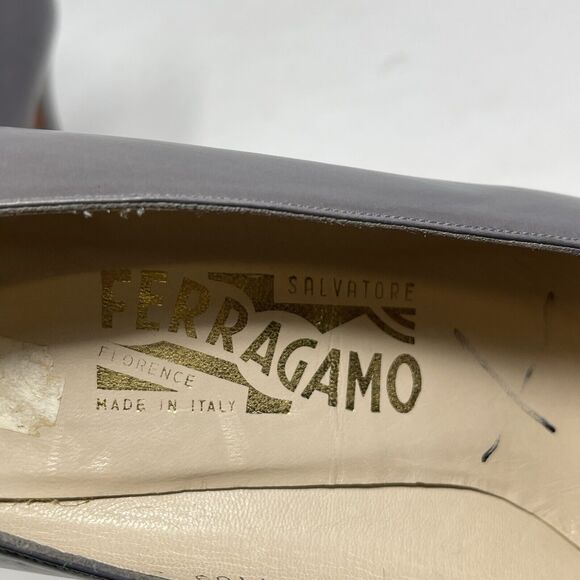 Salvatore Ferragamo Shoes Womens 10 AAA Narrow Gray Leather Pumps Made in Italy - Picture 10 of 16
